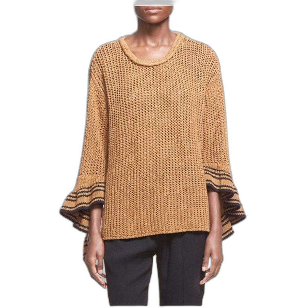 3.1 PHILLIP LIM Cascading Ruffle Open Net Stitch Sweater in Brown M